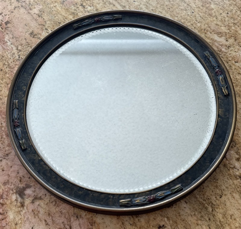 Antique Black Lacquer Frame Bow / Ribbon Edge Mirror 1920s Art Deco