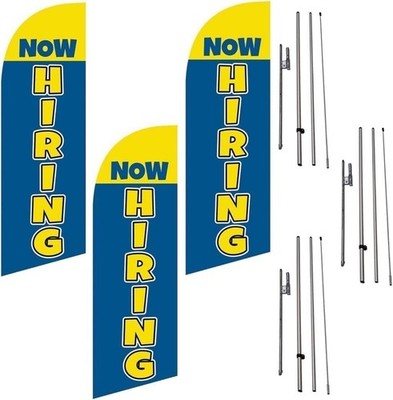 Now Hiring Three Pack of 8ft Advertising Feather Banner Swooper Flag Signs...