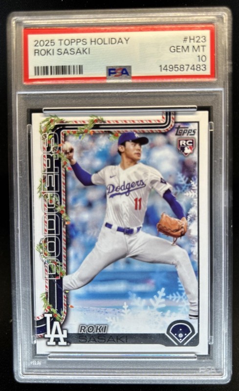 2025 Topps Holiday Roki Sasaki RC Rookie #H23 Dodgers PSA 10 GEM MINT