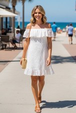 Express White Eyelet Lace Ruffle Neck Sleeveless Dress Size XL