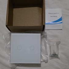 Luxury 2-Gang 2-Way Touch Light Switch - No Neutral Required - White Glass Panel