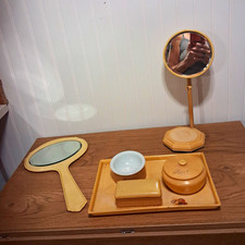 Antique French Ivory Celluloid Vanity Set Tray Mirrors Powder Box - Small Burn