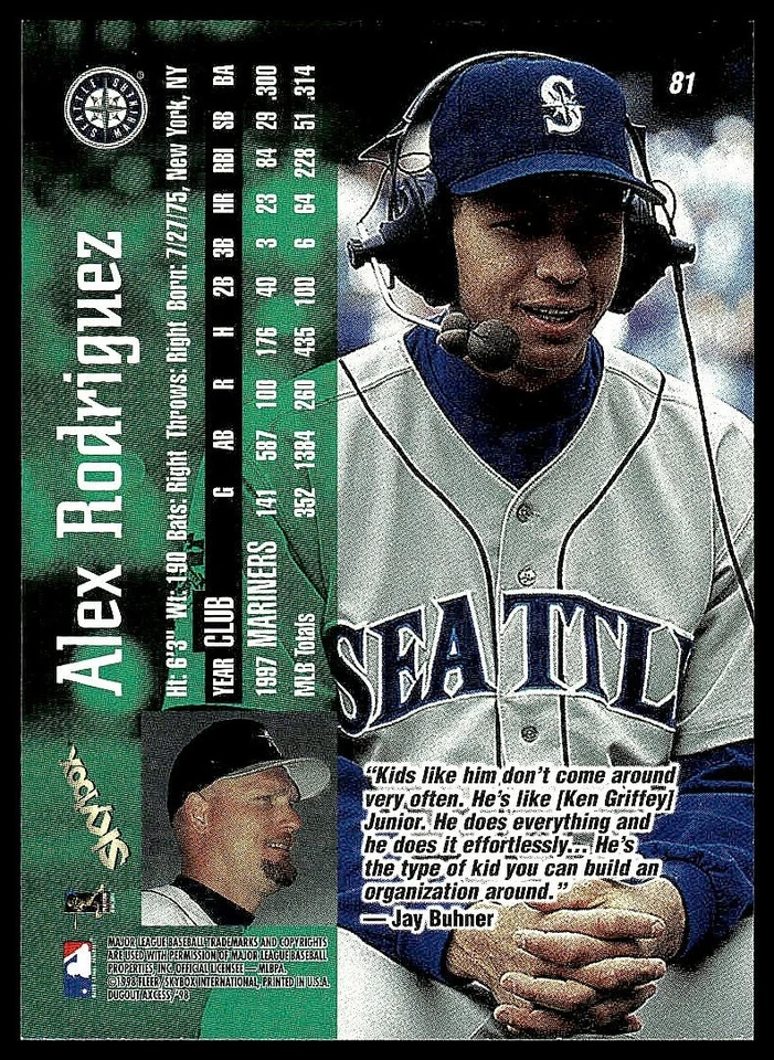 1998 SkyBox Dugout Axcess / Alex Rodriguez - Image 2 of 2