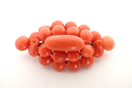 Antique Victorian Coral Cluster Brooch W/ Glossy Solmon Orange Button Cut Coral - Picture 4 of 11