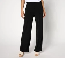Susan Graver Women's Petite Pants PL Liquid Knit Wide Leg with Black A644505