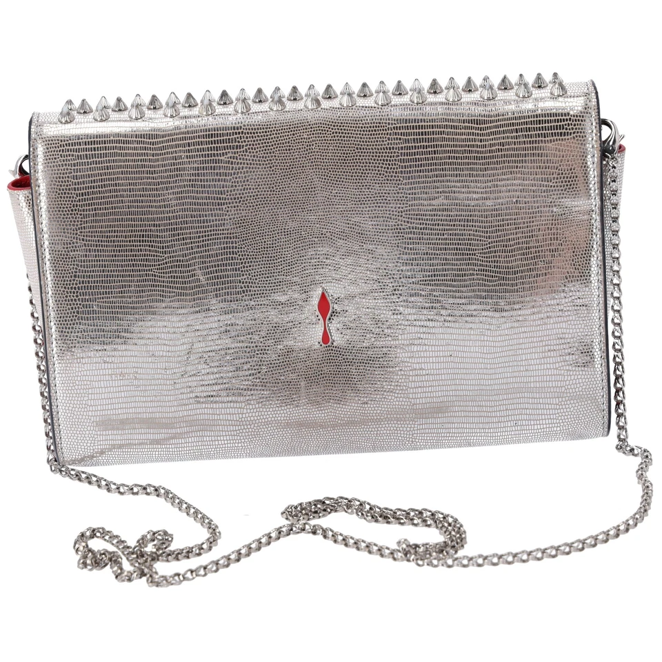 Christian Louboutin Paloma Clutch Chain Crossbody Bag Silver Leather Studded - Image 3 of 4