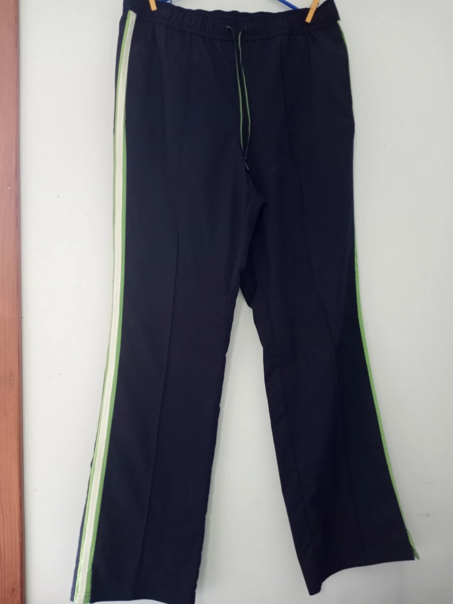 SJB Active Workout Pants Large Tall Women's Navy Blue w green white side  stripes