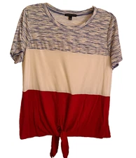Signature Studio Red, White, &  Blue Color Block Short Sleeve Tie Front Size L