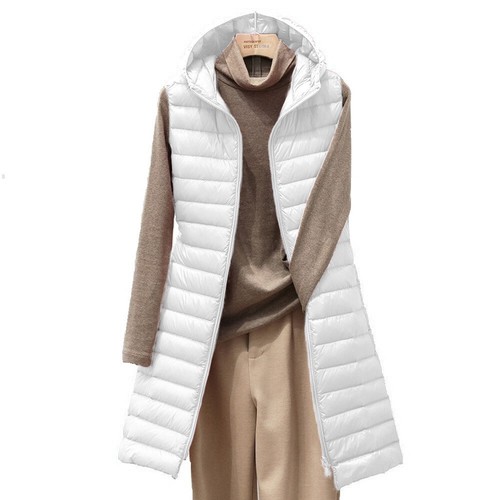 Womens Long Hooded Puffer Gilet Waistcoat JacketT Padded Vest Winter Zip Coat - Picture 13 of 13