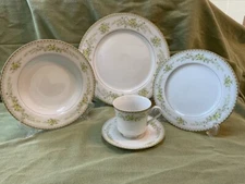 Mikasa Greenbriar Five Piece Place Setting Floral with Gold stripe - 2 sets Vtg