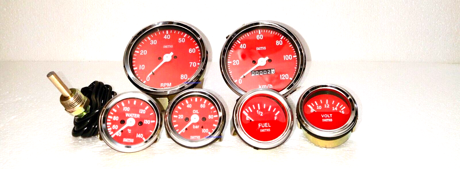 Smiths Replica 52mm-Kit- TempCOil Fuel Volt+Speedo 0-120 KMH + 0-80 RPM ...