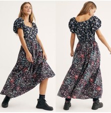 LoveShackFancy Lais Floral Mixed Pattern Puff Sleeve Maxi Dress & Bow Size 6