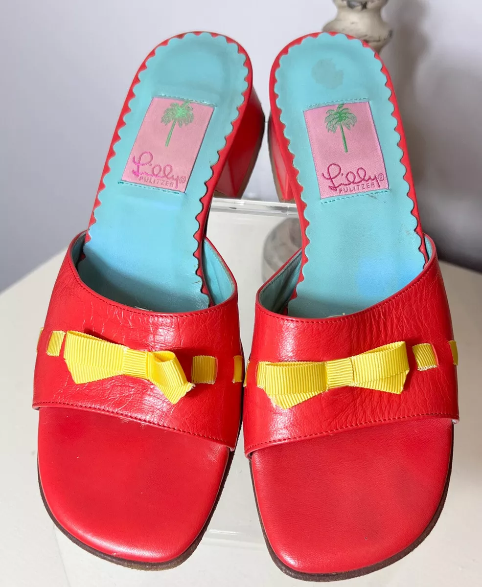 Vintage Lilly Pulitzer Bow Low Block Heel Slide On Sandal Red
