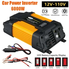 6000W Car Power Inverter 12V DC to 110V AC Sine Wave Solar Converter Transformer