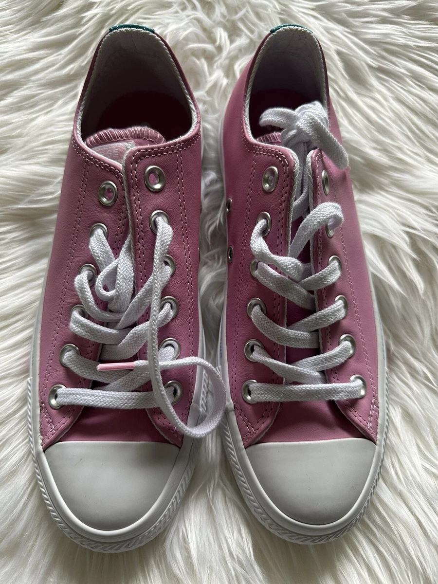 Pink leather converse womens sale