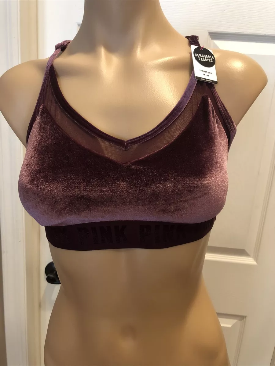 NWT VICTORIA'S SECRET PINK SPORT VELVET SPORTS BRA LIGHT SUPPORT