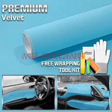 Light Blue Velvet Suede Texture Vinyl Car Wrap Decal Sticker Self Adhesive