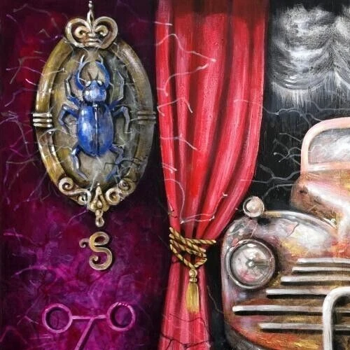 pintura de arte contemporáneo figurativo surrealismo vintage época coche insecto escarabajo Foto 4 de 4