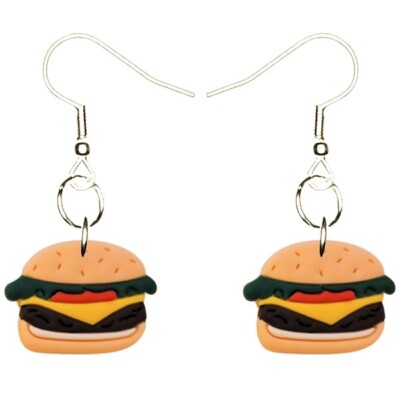Hamburger Burger Earrings Handmade Hypoallergenic Silver Plated Fishhooks