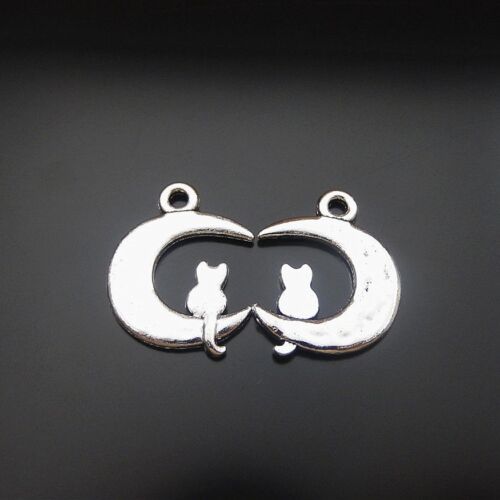20pcs Vintage Silver Alloy Moon And Cat Charms Pendants Crafts Findings 51522 - Picture 1 of 4