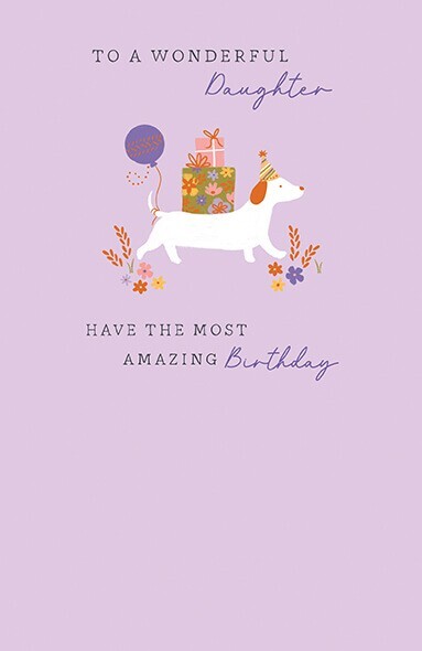 Daughter Dog Birthday Card – Paper Rose Illustrated Embossed Gold Foil Design