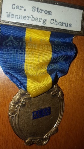 1952 AUSS American Union Swedish Singers WENNERBERG CHORUS MEDAL BRIDGEPORT CT