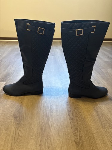 ShoeDazzle Balmani Womens Blue Knee-High Boots With Side Zip - Picture 2 of 5