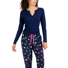 Jenni Women's Split-Neck Pajama Top Navy Sail Blue NWT Size Small