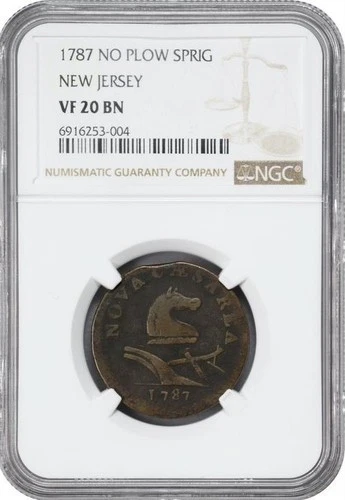 1787 New Jersey Colonial Copper NGC VF20 BN Brown No Plow Sprig