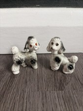 Vintage Ceramic Black and White Poodle Dogs Figurines Ornaments x 2