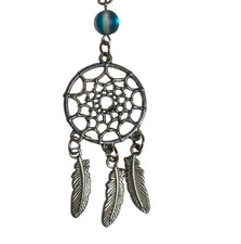Vintage Boho Keychain Metal Feather Charm Blue Bead Keyring Dreamcatcher Gift