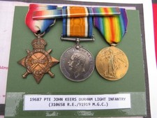 WW1 1915 STAR/VICTORY/WAR MEDAL TRIO TO 19687 PTE J KEERS DURHAM LIGHT INFANTRY