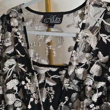 Alex Evenings 3/4 Sleeve Embroidered Tulle 2Piece Jacket Top Set, M - Black/Taup