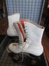 HYDE Vintage WHITE Leather CHICAGO ROLLER SKATES w/CUB CASE  KEYS-Size 5-1960's