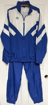 Vintage Umbro Warm Up Set Mens XL Blue White Track Suit Windbreaker Zip Soccer