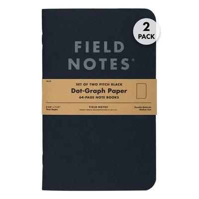 2-Pack Pitch Black Notebooks (4.75'' X 7.5''), Dot-graph, 64 Pages | Thin Pocke...