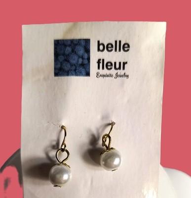 Belle Fleur imitation Pearl Earrings Dangle/Drop New With Tags Goldtone Hooks