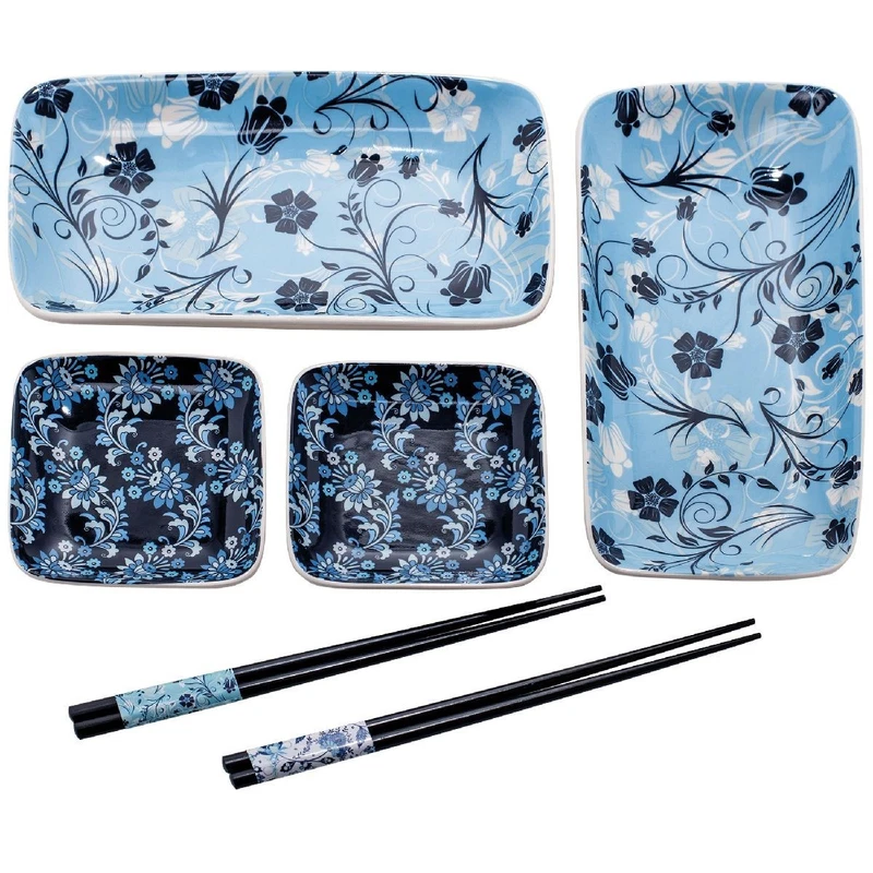 Set Sushi Sashimi per 2 Persone Piattini e Bacchette Blu Oriente Giappone Regalo, fotografia 9 di 10