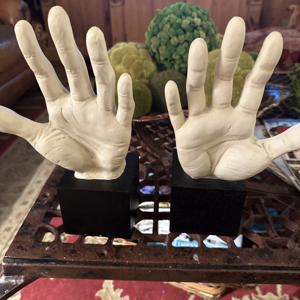 Mid century Modern Sculptured Hands Book Ends Black & White - Image 4 of 4