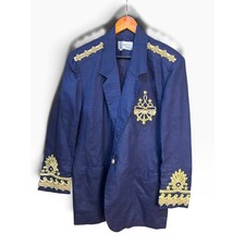 Vintage navy blue cotton blazer fits up Large gold detail nautical