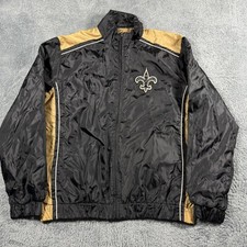 NFL New Orleans Saints Windbreaker Jacket Color Block Black Gold Full Zip - L