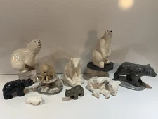 Vintage Soapstone Ceramic Stone Polar Bear Sculpture Signed Russia Canada Lot