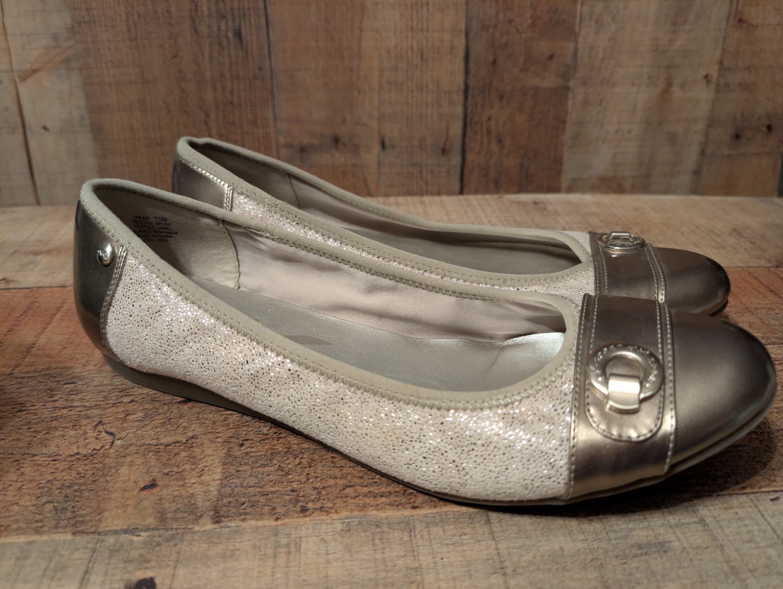 Anne Klein Sport Akazi Size 11M Women's Slip On Gold Casual Flat Shoes