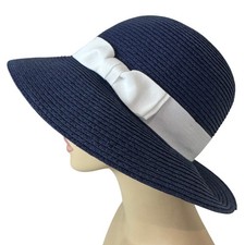 Parkhurst Women's Dark Denim Sun Hat With White Bow, Adjustable Packable 3' Brim