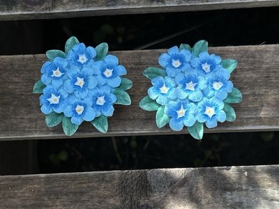 Drawer Pulls Blue Cabinet Knobs Set 2 VTG Avon 1999 Forget Me Nots Floral
