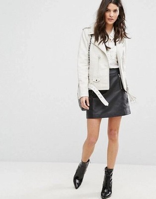 Neu Damen Weiß Lederjacke 100% Echt Lammleder Bomber Biker Slim Fit Jacke