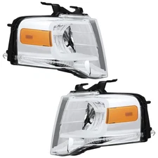 Fit For 2007-2014 Ford Expedition Chrome Housing Amber Corner Headlight Headlamp