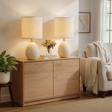 Ceramic Table Lamps, 2 Sets 17.7"H   Linen Shade, 3-Color Temperatures Cream