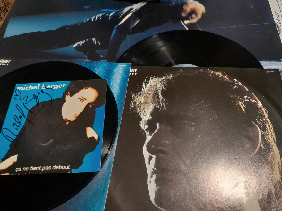 JOHNNY HALLYDAY autographe vinyle BERCY 87 & MICHEL BERGER single signé live - Image 3 of 4
