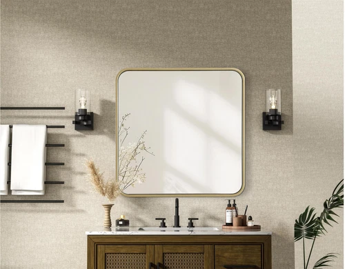 Elegant Decor Contour Metal Square Mirror 24X24" Brass - Picture 2 of 7